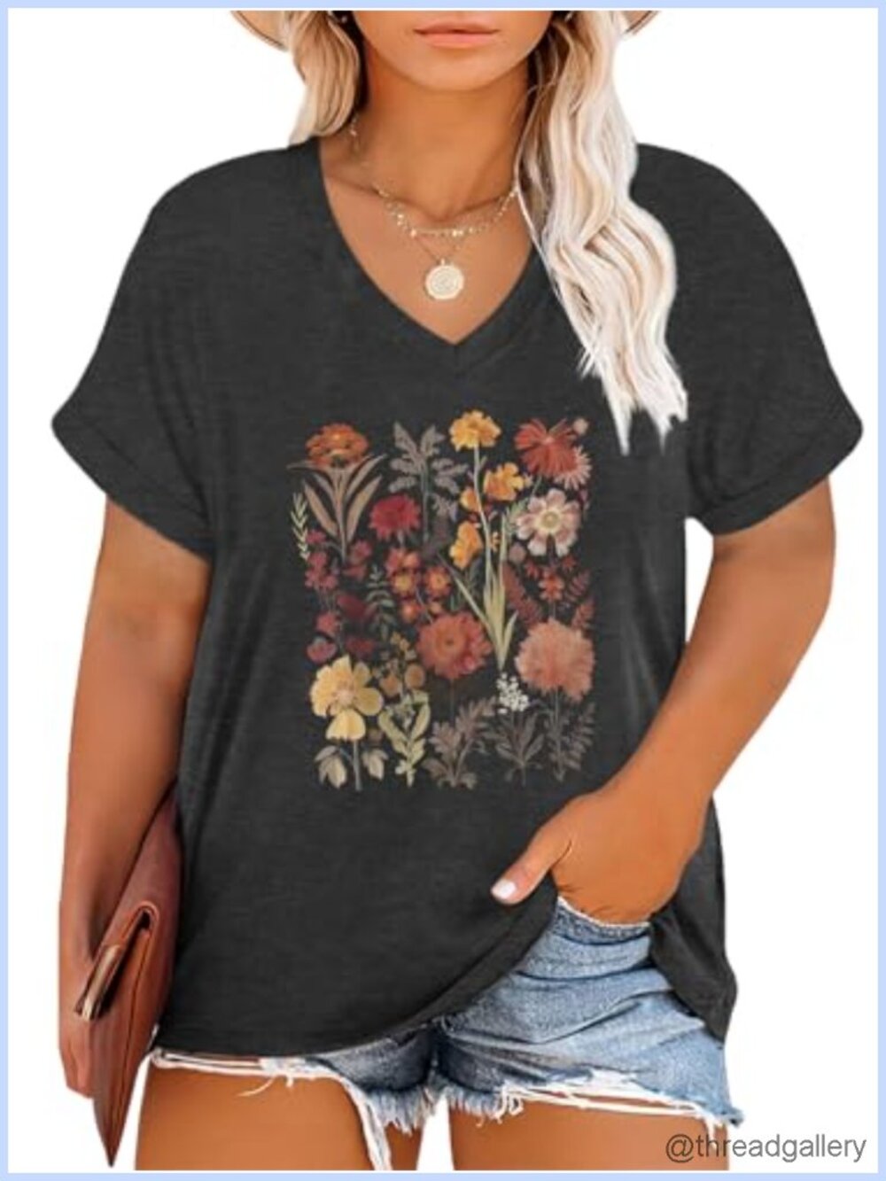 Plus Size Oversized Graphic Tee V-Neck Short Sleeve Summer T-Shirt